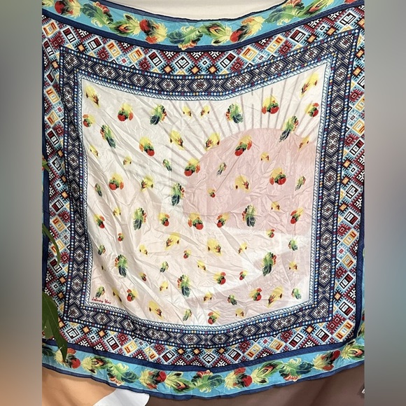 Beautiful Johnny Was Silk Scarf With Tassels 47”X 43” Floral Aztec Boho - Picture 12 of 13